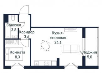 Продается однокомнатная квартира, 40.2 м2, посёлок Западный, улица имени капитана Ефимова, 4