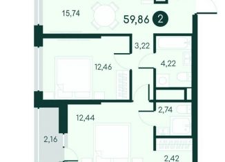 Продажа 2-комнатной квартиры, 59.9 м2, Курган
