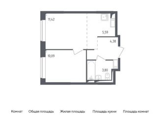 Однокомнатная квартира на продажу, 35.3 м2, посёлок Мирный, жилой комплекс Томилино Парк, к5.2