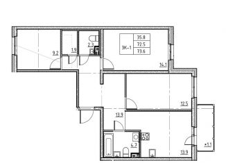 Продам трехкомнатную квартиру, 73 м2, Ленинградская область