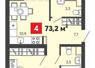Продается четырехкомнатная квартира, 73.2 м2, село Засечное