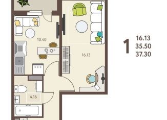 Продается 1-комнатная квартира, 37.3 м2, Липецкая область