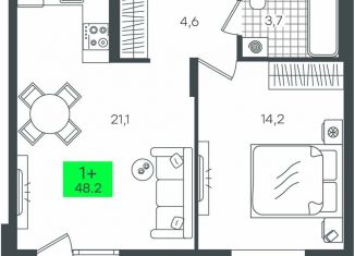 Продаю 1-комнатную квартиру, 48.2 м2, деревня Дударева, ЖК Андерсен Парк