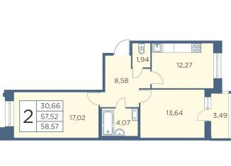 Продается 2-комнатная квартира, 58.6 м2, Санкт-Петербург, Большой Сампсониевский проспект, 70к3, ЖК Новый Лесснер