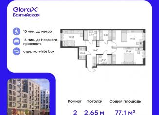 Двухкомнатная квартира на продажу, 77.1 м2, Санкт-Петербург, Адмиралтейский район, улица Шкапина, 43-45