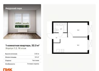 Продажа однокомнатной квартиры, 32.3 м2, Москва, ЖК Амурский Парк