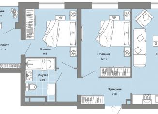 Продается двухкомнатная квартира, 61 м2, Ульяновск, жилой комплекс Ультраград, 6, ЖК Ультраград