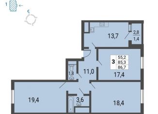 Продажа 3-комнатной квартиры, 86.7 м2, Москва, улица Липчанского, 10, ЮВАО