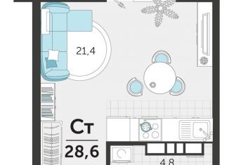 1-комнатная квартира на продажу, 28.6 м2, Краснодар, улица Автолюбителей, 1Гк1, ЖК Стрижи