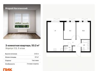 Продажа двухкомнатной квартиры, 53.2 м2, Москва, ЮАО
