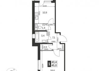 1-комнатная квартира на продажу, 45 м2, Люберцы, жилой комплекс 1-й Лермонтовский, к2.1