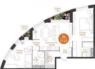 Продажа трехкомнатной квартиры, 76.3 м2, Москва, жилой комплекс Рашен Дизайн Дистрикт, к2А