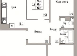 Трехкомнатная квартира на продажу, 69.7 м2, Псков, Линейная улица, 85