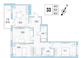 Продается трехкомнатная квартира, 95.9 м2, Санкт-Петербург, проспект Патриотов, 33, метро Проспект Ветеранов