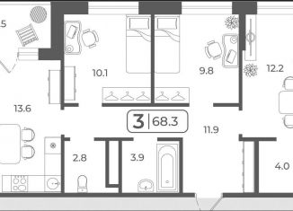 3-ком. квартира на продажу, 68 м2, Тюмень, ЖК Кватро