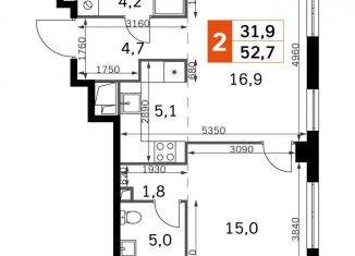 Продаю 2-комнатную квартиру, 52.7 м2, Москва, станция Хорошёво