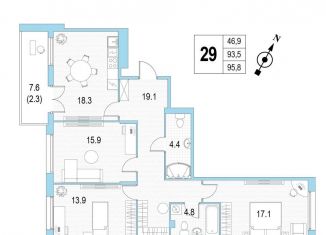 Продажа трехкомнатной квартиры, 95.8 м2, Санкт-Петербург, проспект Патриотов, 33, Красносельский район