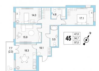 Продажа 3-комнатной квартиры, 97 м2, Санкт-Петербург, Красносельский район, проспект Патриотов, 33