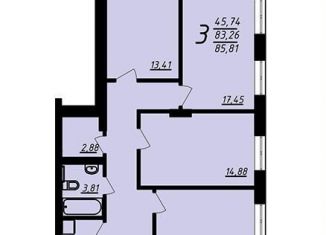 3-комнатная квартира на продажу, 83 м2, Воронежская область, улица 9 Января, 68Ж