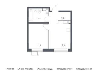1-комнатная квартира на продажу, 34.1 м2, Москва, квартал № 23, 4-5