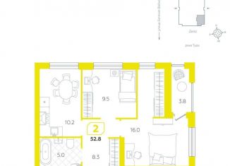 Продам 2-комнатную квартиру, 52.8 м2, Тюменская область, Центральная площадь