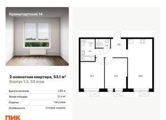 Продам 2-комнатную квартиру, 53.1 м2, Москва, ЖК Кронштадтский 14
