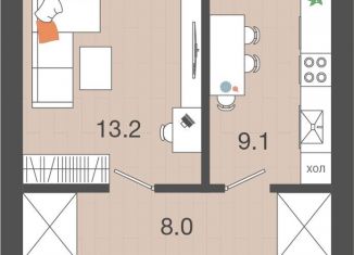 Продается 1-комнатная квартира, 35.5 м2, посёлок Голубево