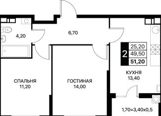 Продаю 2-ком. квартиру, 51.2 м2, Ростовская область