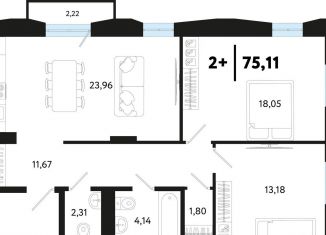 Продается 2-комнатная квартира, 75.1 м2, Тюмень, Ленинский округ