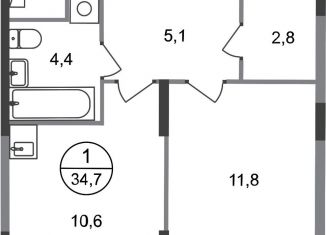 Продаю 1-ком. квартиру, 34.7 м2, поселение Внуковское