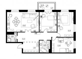 Продажа трехкомнатной квартиры, 115.7 м2, Санкт-Петербург, Петровская коса, 6к1, ЖК Петровская Доминанта