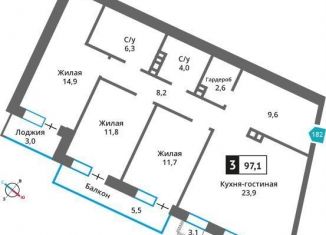 Продается 3-комнатная квартира, 97.1 м2, деревня Марьино, Родниковая улица