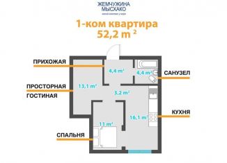 Продам однокомнатную квартиру, 52.3 м2, Краснодарский край, Шоссейная улица, 27