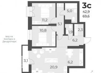 Продаю 3-комнатную квартиру, 69.6 м2, Новосибирск, жилой комплекс Русское солнце, 2, метро Красный проспект