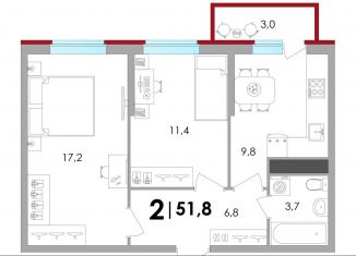 Продажа 2-ком. квартиры, 51.8 м2, деревня Батино, ЖК Есенинские Поля