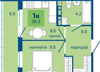 1-комнатная квартира на продажу, 36.3 м2, Пермь