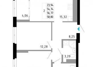 Продается 2-комнатная квартира, 56.8 м2, Екатеринбург, Чкаловский район, Походная улица, 12