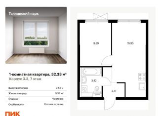 Продажа однокомнатной квартиры, 32.3 м2, городской посёлок Новоселье, жилой комплекс Таллинский Парк, 3.3