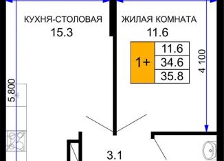 Однокомнатная квартира на продажу, 35.8 м2, Краснодар, ЖК Дыхание