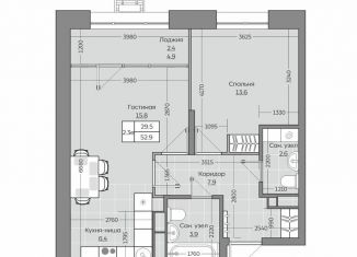 Продается 2-комнатная квартира, 53 м2, село Усады, ЖК Южный Парк