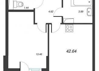 Продажа 1-комнатной квартиры, 44.5 м2, Мурино